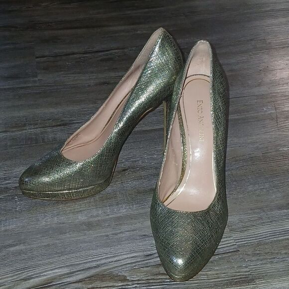 Enzo Angiolini Easamendra leather gold silver sparkle platforms Sz 10 - Picture 1 of 10